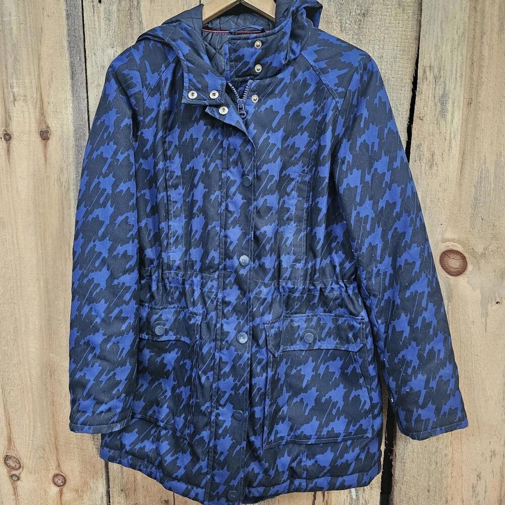 Tommy Hilfiger Coat Blue Black Hooded Snow Parka Ski Parka Med Quilted insulated